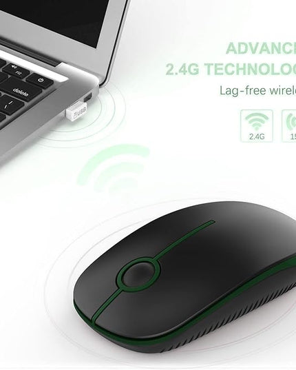 VssoPlor Wireless Mouse, 2.4G Slim Portable Computer Laptop Mouse with Nano Receiver Quiet Silent Optical Mice for Notebook, PC, Laptop, Computer-Black and Green