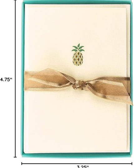Graphique Pineapple La Petite Presse Boxed Notecards - 10 Embellished Gold Foil Pineapple Blank Cards with Matching Envelopes, 3.25" x 4.75"