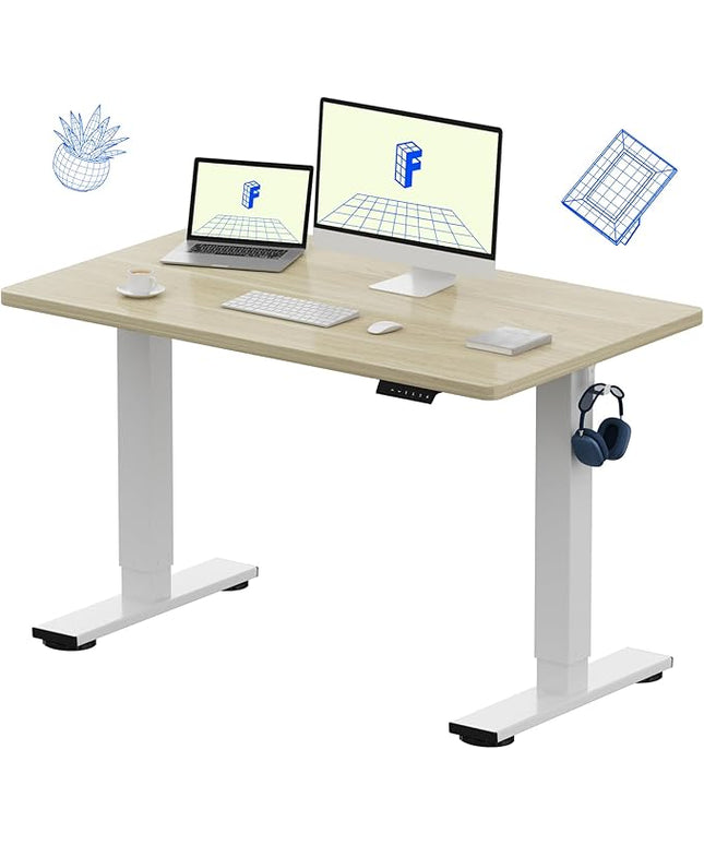FLEXISPOT EN1 One-Piece Standing Desk with 1-Inch Thick Seamless Desktop, 48"x30" Electric Height Adjustable Desk for Home Office, Multi-Monitor Setups & Easy Assembly, White Wood Grain
