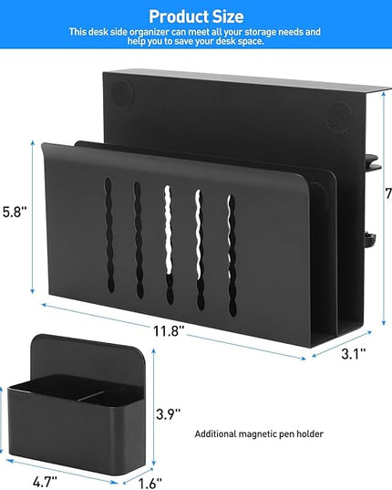 MAXECHO Desk Side Storage, Under Desk Laptop Mount, Table Side Hanging File Organizer, No Drill Clamp On Cable Management Tray, Laptop Holder with Magnetic Pen Holder for Office and Home, Load 22 Lbs