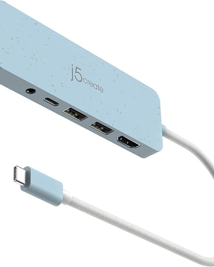 j5create USB-C Multi-Port Hub with Power Delivery with 4K HDMI/2 USB-A 5Gbps/PD 100W Charging SD&Micro SD/3.5mm Audio | for MacBook Pro&Air/iPad Pro/iMac/Surface/XPS/Thinkpad/Galaxy/and More(JCD373EC)