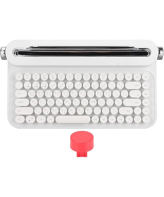 OPPWONG Vintage Bluetooth Keyboard 86 Keys Portable Wireless Keyboard with Red Esc Replacement Keycap Integrated Stand Recess Design for Smartphones, Tablets, Laptops (White)