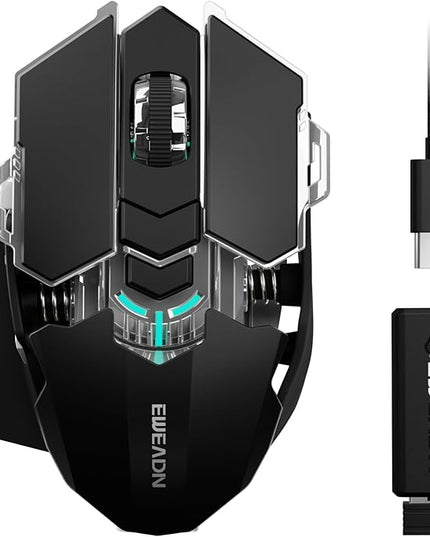 EWEADN G5 Wireless gaming mouse, 12800 Adjustable DPI RGB Mouse with 6 Backlit Modes, Rapid Fire Key, 9 Programmable Macro Buttons, Rechargeable Bluetooth Mouse for PC/Mac/Laptop - Black