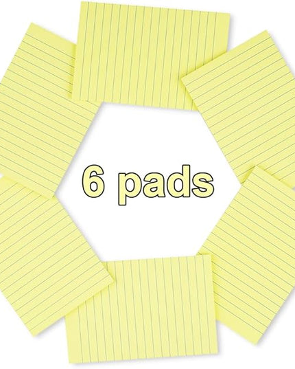 (6 Pack) Lined Sticky Notes 4x6 in,Yellow Large Notepads with Lines,Ruled Stickies Super Sticking Power,Office School Memo Note Pads,Post on Windows Doors,Recyclable,Easy to Write on,Hold Well