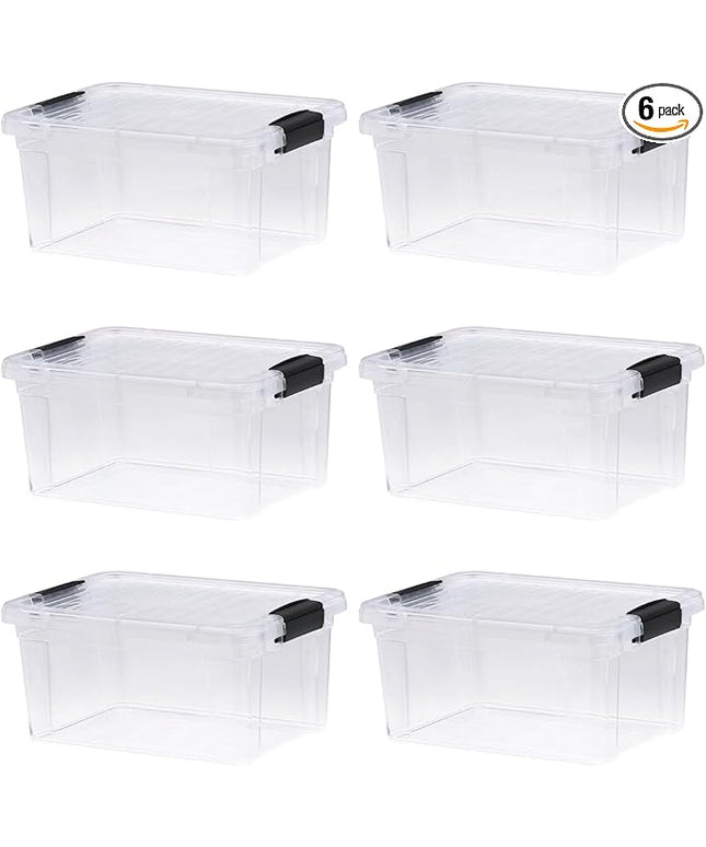 Superio Storage Bins with Lids- 6 Pack, 6.6 Qt Clear Boxes for Organizing, Stackable Plastic Containers- BPA Free, Non-Toxic, Odor Free, Organizer for Home, Office, Dorm