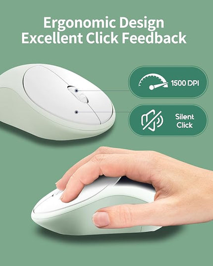 Wireless Keyboard and Mouse,Cute Retro Typewriter Computer Keyboard and Mouse Sets,Full Size 2.4G Cordless Colorful Round Keycaps Keyboard with Silent Mouse for PC Windows Laptop Office-Multi Green