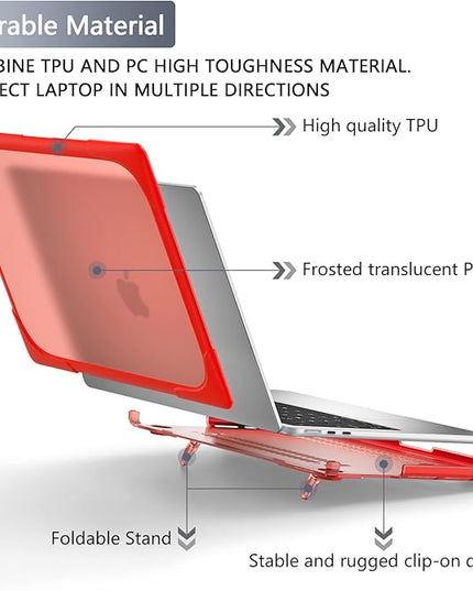 Batianda for New MacBook Air 13.6 inch Case 2025 M4 2024 2022 Release Model A3240 A2681(M2) A3113(M3), Heavy Duty Shockproof Protective Hard Shell with Fold Kickstand & Keyboard Cover, Red