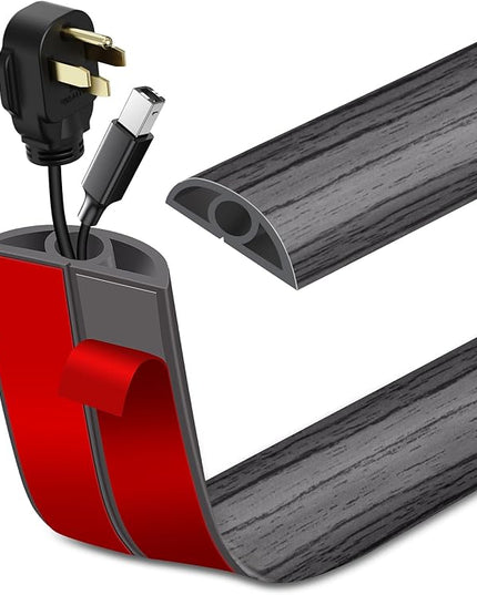 Floor Cord Cover Self Adhesive Cord Hider Floor Extension Cord Covers for Floor Power Cord Protector Cable Management Prevent Cable Trips Cable Cavity 0.32" W x 0.32" H (Deep Grey Wood, 20Ft)