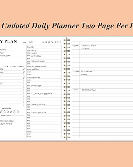 Daily Planner Undated - 8.5" x 11" To Do List Notebook Hourly Schedules, 150 Sheets/300 Pages Spiral Appointment Planner for Women and Men,PVC Hardcover, Inner Pocket, Elastic Closure, Rose Leaf