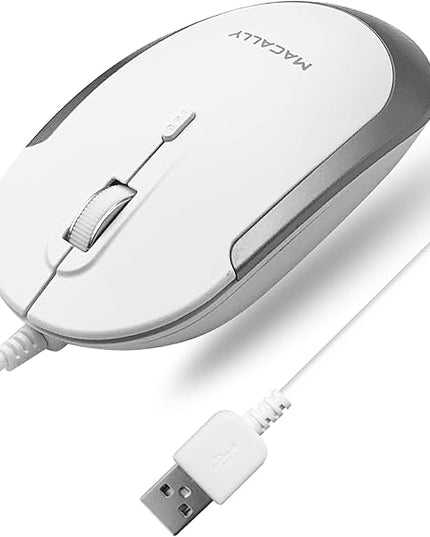 Macally Silent Wired Mouse - Slim & Compact USB Mouse for Apple Mac or Windows PC Laptop/Desktop - Designed with Optical Sensor & DPI Switch - Simple & Comfortable Wired Computer Mouse (White)