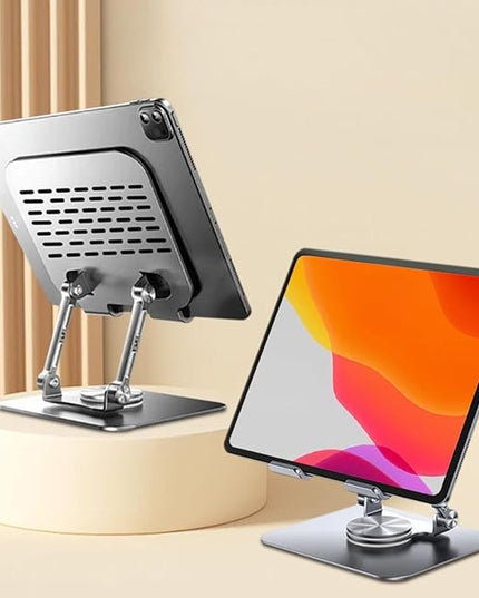 Portable Aluminum Tablet Stand 360°Adjustable Nonslip Holder for Most Phones Tablets & Laptops Ergonomic Rotating Tablets Stand