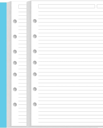 7-Hole Lined Paper Refills for Mini Binder - 100 Sheets/200 Pages 7 Ring Loose Leaf Lined Paper with Binder Dividers, 5.8" x 8.5"