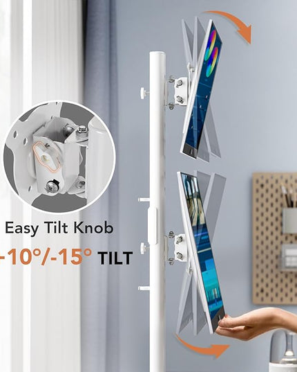 Dual Monitor Stand - Vertical Stack Screen Free-Standing Monitor Riser Fits Two 13 to 34 Inch Screen with Swivel, Tilt, Height Adjustable, Holds One (1) Screen up to 44Lbs HT05W-002 White