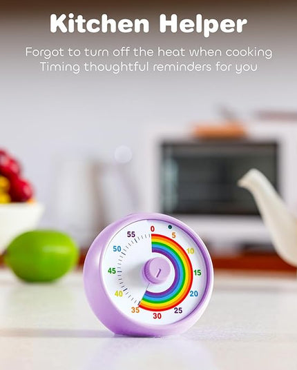 Visual Timer for Kids, 60-Minute Countdown for Classroom Office Kitchen, Desk Timer Kids Time Management Tools with Silent Operation, Pomodoro Timer Rainbow Pattern Purple