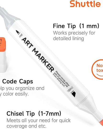 Shuttle Art 206 Colors Alcohol Markers, 204 Colors Dual Tip Art Marker Set Plus 2 Colorless Blender, Micro-tip Pens, White Highlighter Pens, Marker Bag Perfect for Students Adults Coloring