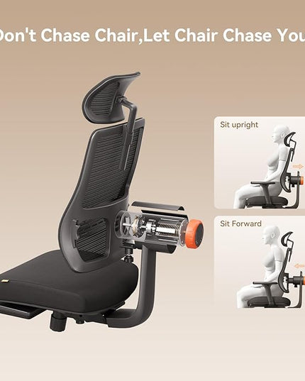 Newtral Office Chair Ergonomic with Footrest, Auto-Following Lumbar Support, High Back Desk Chair with 4D Armrest,136° Tilt Lock, Adjustable Seat Depth & Height (Upgrade with Laptop Tray, Black)