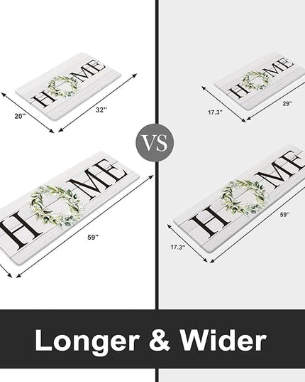 KIMODE Anti Fatigue Kitchen Rugs Sets of 2, Non Slip Waterproof Kitchen Mat, Farmhouse Kitchen Runner Rug, Ergonomic Standing Kitchen Mats for Floor 2 Piece, 20" x 59" + 20" x 32", White