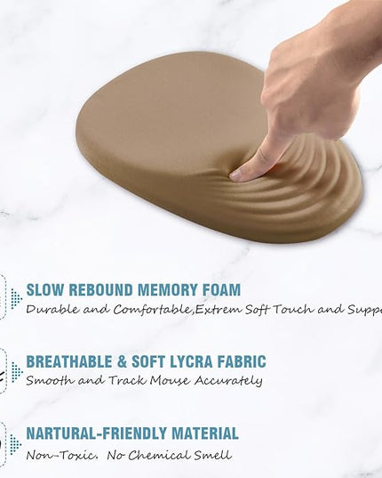 Ergonomic Mouse Pad Wrist Support, Mouse Pad with Wrist Rest, Entire Memory Foam & Non-Slip PU Base MousePads with Stepped-Wedge Design for Pain Relief, Desk, Office, Home, Beige