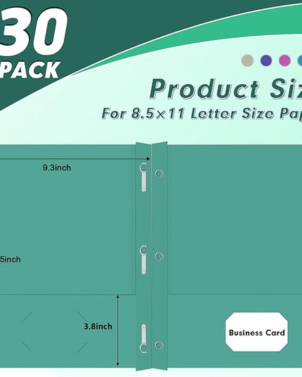 Two Pocket Folders, PANDRI 30 Pack Two Pocket Folders with Prongs, Designed for Office and Classroom, Assorted 5 Dark Colors 2 Pocket 3 Prong Folders