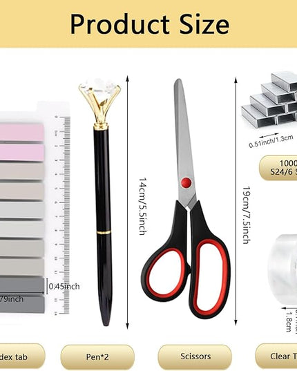 Office Supplies,Desk Accessories,with Stapler, Tape Dispenser,Desk Organizer,Folding Phone Holder,Pen,Journal Notebook,Scissor,Staple Remover,Staples,Clear Tape,Sticky Notes,Paper Clips,Bookmark,Ect
