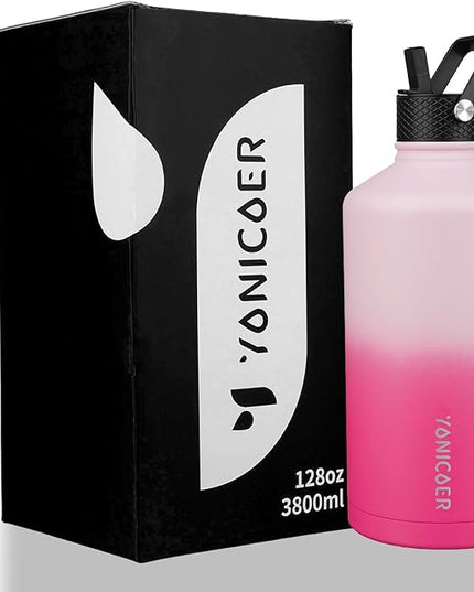 Insulated Water Bottle 128oz,Triple Wall Vacuum Stainless Steel(Dishwasher Safe),Leak Proof & Non-BPA,Flask Jug with Paracord Handle & Straw Spout Lids Sports Cherry Blossom