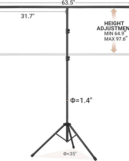8x5ft T-Shape Backdrop Stand, Adjustable Background Support Stand Kit, Portable Photo Banner Holder with 6 Spring Clamps, Sandbag, Carry Bag for Party, Wedding, Photography and Decoration