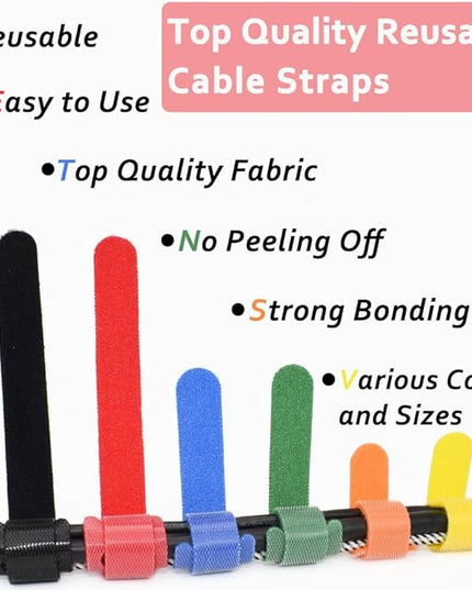 160pcs Cable Ties Reusable Colorful Wire Ties Cable Management Cord Ties Reusable for Electronics Hook and Loop Cable Ties for Computer 4 6 8 Inch with 6 Colors