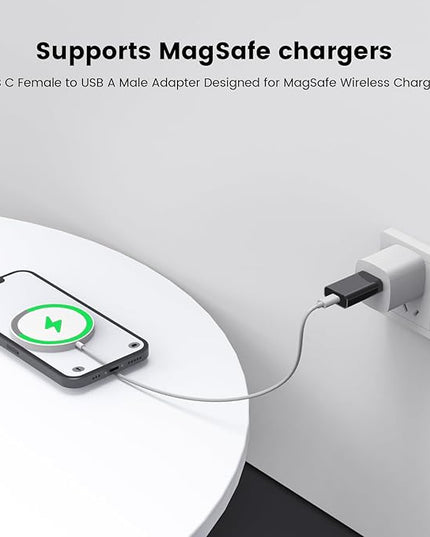 MOSWAG USB to USB C Adapter, USB C Female to USB Male Adapter Compatible with Apple MagSafe Watch 9/8/7/SE/Ultra, for iPhone 15 14 13 12 Mini Pro Max,iPad,Galaxy Note,Pixel,CarPlay,Wall Plug