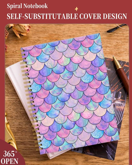 Spiral Journal Notebook for Women,A5 College Ruled Notebooks 6"x 8.4", 120 Pages (60 Sheets) Lined Journal with Premium Thick Paper,Perfect for School Office Home(Mermaid Fish Scale)
