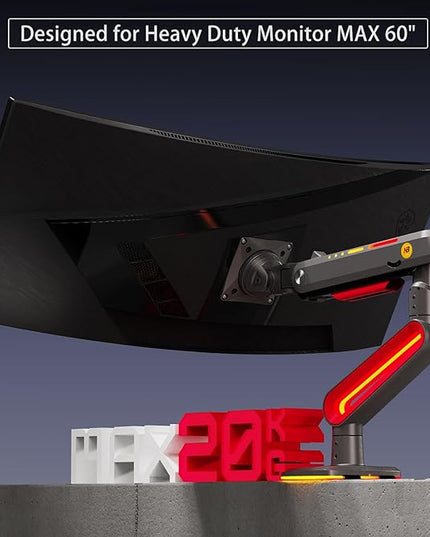 NB Designer Gaming Monitor Arm for 32 to 60 Inches Screen, Load up to 20 kg, VESA 75/100, RGB-Light, Heavy Duty, Multi Angle Adjustable, Premium Aluminum, Long Arm Extension Red