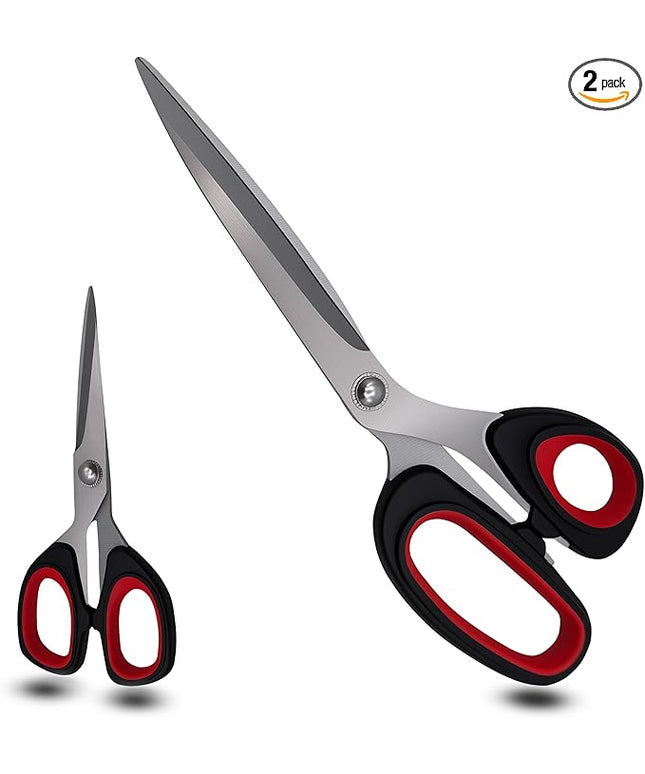 Scissors, 2-pack multi-functional set - stainless steel with comfortable grip. Suitable for handicraft, office cutting, cutting fabric, leather & paper. Ideal for left & right-handed users