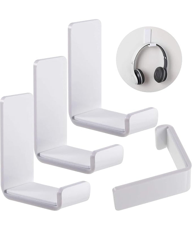 Weewooday 4 Pieces Headphone Hanger Holder Desk Adhesive Headphone Hook Wall Mount Headset Stand Acrylic Holder with Glues for General Purpose Game Earphone(White)