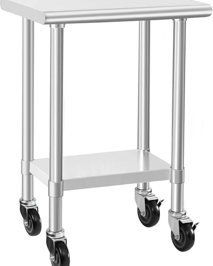 HARDURA Stainless Steel Commercial Table Prep & Work Table with Casters Heavy Duty Metal Table with Wheels NSF 430 18×24 Inches