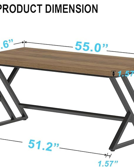 LVB Wood Computer Desk, Rustic Home Office Executive Desk for Bedroom, Industrial Wooden Computer Writing Study Work Gaming Table, Modern Metal PC Student Simple Desk with Storage, 55 Inch, Rustic Oak