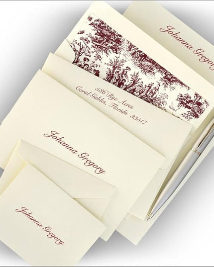 American Stationery, Personalized Raised Ink Ensemble Set, Enclosure Cards, Fold Notes, Sheets, Envelopes