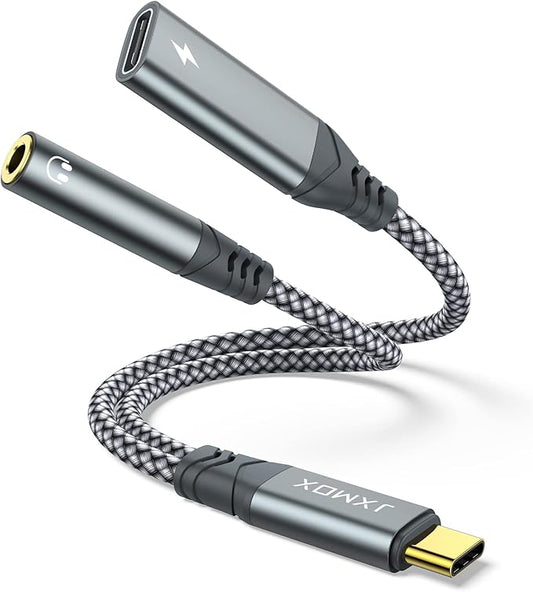 JXMOX USB C to 3.5mm Headphone and Charger Adapter, (2-Pack) 2-in-1 Type C to Aux Jack Dongle Cable with PD 60W Fast Charging for iPhone 15 16 17 Pro Max, Samsung Galaxy S23 S24 S25, Note 20,iPad Pro