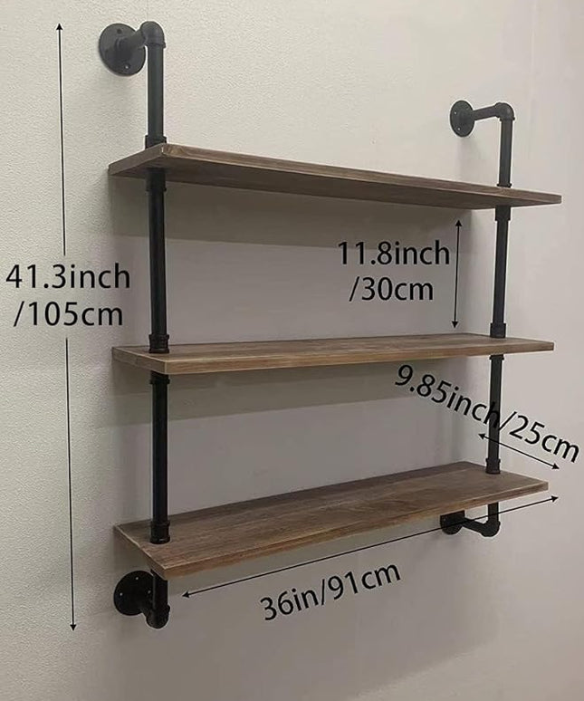 Pipe Shelves Industrial Pipe Shelving Shelves Real Wood Industrial Floating Pipe Shelves with Wood Planks 36 inch Wall Shelves Rustic Hanging Bookshelf Farmhouse Kitchen Bar Shelving