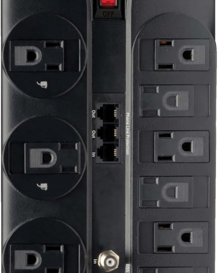 Eaton Tripp Lite TLP1208TELTV Home Theater Surge Protector Power Strip, 12 Outlets, Flat Plug 8ft Extension Cord, 2160 Joules| Coax and RJ11 Ports for Phone Land Line, TV, and WiFi Router Protection