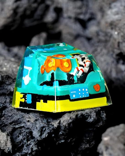 Astronaut Custom Artisan Keycap with Green Spaceship R1 SA Profile Astronauts Keycaps 1U ESC Handmade Gaming Resin Key Cap Cherry MX Switch Compatible Mechanical Keyboard Space Lover Gift