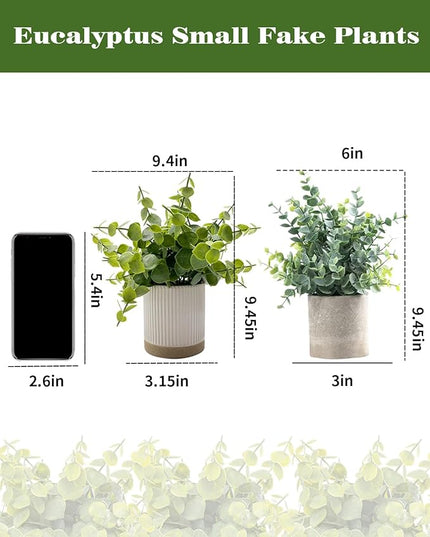 Coferset Small Fake Eucalyptus Potted Plants 9.5" Indoor Fake Plants Small Artificial Eucalyptus with Ceramic Pot-Realistic Greenery for Shelf Office Desk Home Bathroom Table Decor