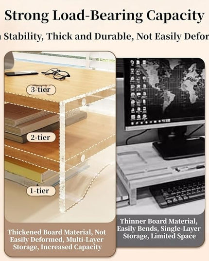 Desktop Monitor Riser Stand with Storage, Acrylic Floating Computer Stand, Multi-Level Desk Shelf Organizer for Home Office Workspace(Black,1-tier)