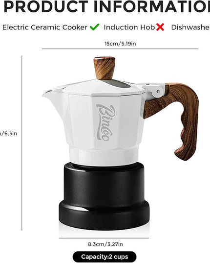 Bincoo Three Valve Espresso Maker Stovetop,Camping Moka Pot 2 Cup/120ML,Stove Top Espresso Italian Coffee Maker