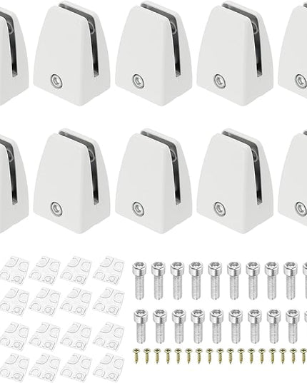 PATIKIL 10 Pcs Office Desk Partition Support Bracket, Aluminum Alloy Sneeze Guard Support Clamps Desktop Divider Clips for Offices Stores Counter Privacy Panel, White
