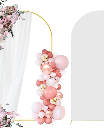 6.6FT Arch Backdrop Stand and Arch Cover Set, Gold Metal Arch Stand Backdrop with White Arch Stand Cover Ideal for Weddings, Birthday Parties, Baby Showers, Celebration Decorations