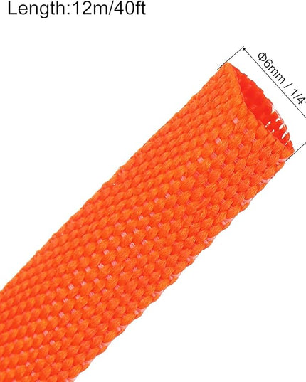 MECCANIXITY Braided Cable Sleeves Heat Shrinkable Fabric Sleeving, 1/4" 40ft Orange 2:1 Ratio Heat Shrinkable Cord Protector for Harness Cable, Network Cable Protection, Cable Management