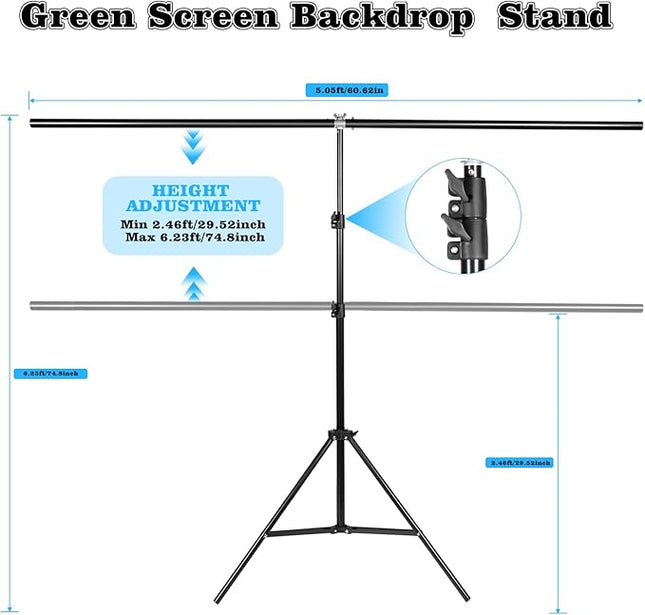 Green Screen Backdrop Kit with Stand - 6.5x5 Ft Portable Green Screen & Adjustable Backdrop Stand for Streaming, Photography, Gaming, Zoom (Includes 4 Clips & Carrying Case)