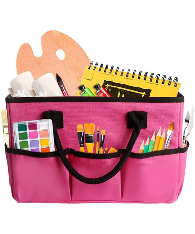 ZKOO Desktop Tote and Stock Organize, Multiple Pockets Teacher Helper Tote Bag Organization for Arts, Books, Stationery and Office Desk Organize, Make-up Case with Handles Craft Organizer (Pink)