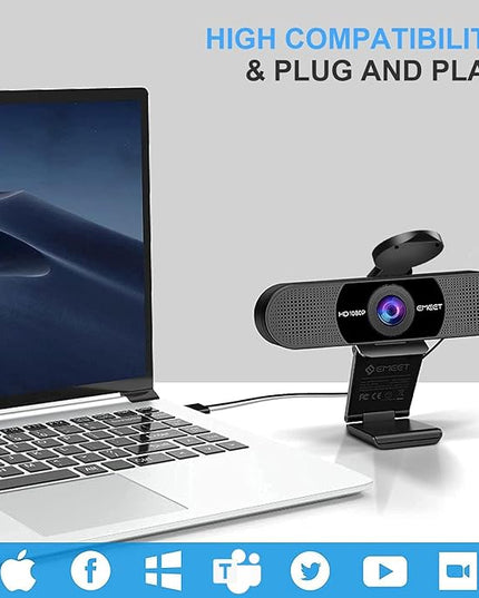 EMEET 1080P Webcam with Microphone, C960 Web Camera, 2 Mics Streaming Webcam, 90°FOV Computer Camera, Plug and Play USB Web Cam for Online Calling/Conferencing, Zoom/Teams/Facetime/YouTube, Laptop/PC