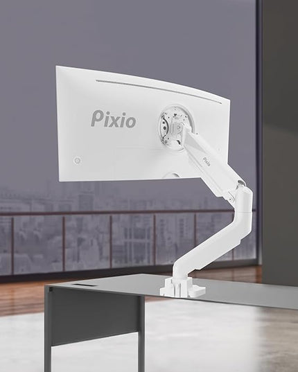 Pixio PS2S White Ultrawide Heavy-Duty Premium Single Monitor Arm Stand Desk Mount - Fits up to 49 inches Monitors, Weights up to 39lbs Flat / 31lbs Curved, Compatible with VESA 75x75 100x100mm