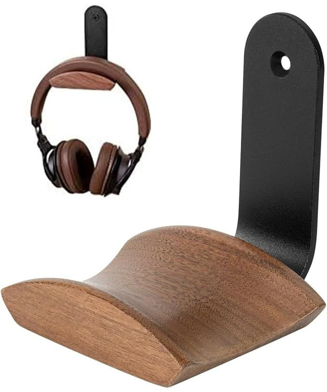 Jcurycke Headset Holder with 6cm Wide Walnut Headrest,Headphone Wall Mount Holder with Adhesive Tape and Screw, Headphone Stand for Over Ear and Gaming